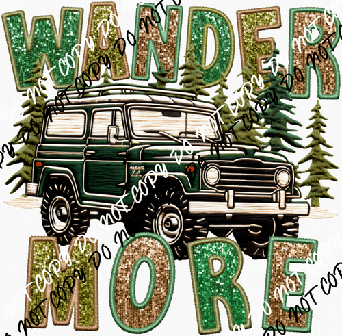 Wander More Jeep faux sequin and embroidery DTF Transfer - We Print U Press DTF Transfers