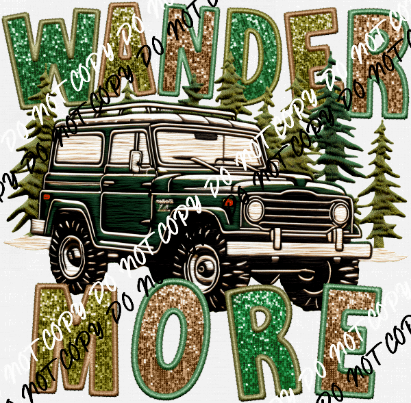 Wander More Jeep faux sequin and embroidery DTF Transfer - We Print U Press DTF Transfers