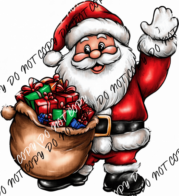 Waving Santa with Toy Sack DTF Transfer - We Print U Press DTF Transfers
