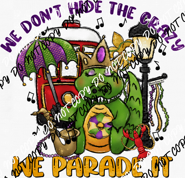 We Parade It Mardi Gras Gator DTF Transfer - We Print U Press DTF Transfers