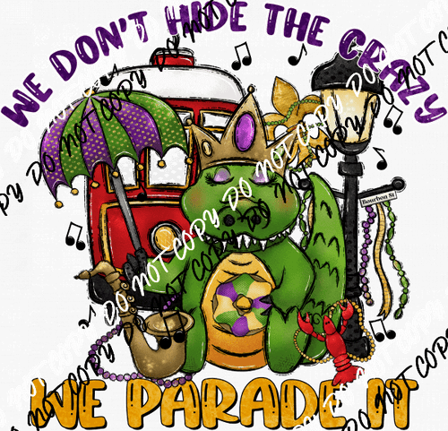 We Parade It Mardi Gras Gator DTF Transfer - We Print U Press DTF Transfers