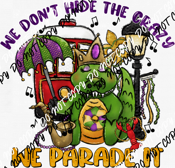 We Parade It Mardi Gras Gator DTF Transfer - We Print U Press DTF Transfers