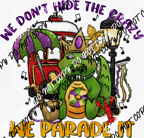 We Parade It Mardi Gras Gator DTF Transfer - We Print U Press DTF Transfers