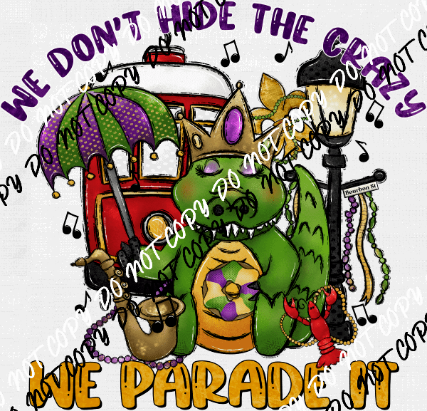 We Parade It Mardi Gras Gator DTF Transfer - We Print U Press DTF Transfers