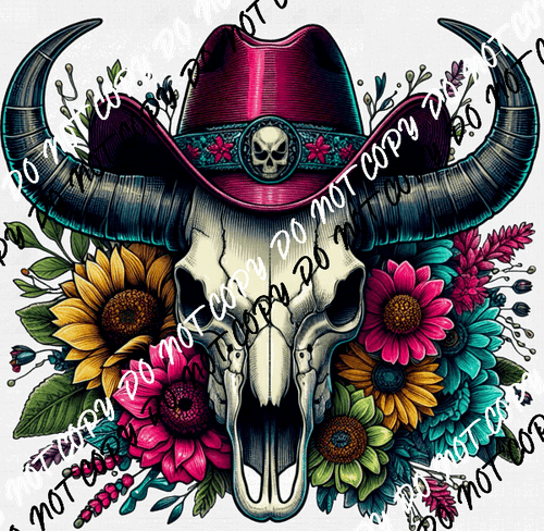 Western Boho Cow Skull Bright Floral DTF Transfer - We Print U Press DTF Transfers