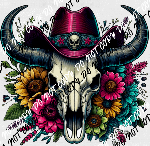 Western Boho Cow Skull Bright Floral DTF Transfer - We Print U Press DTF Transfers