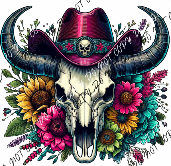 Western Boho Cow Skull Bright Floral Dtf Transfer Rtp Transfers