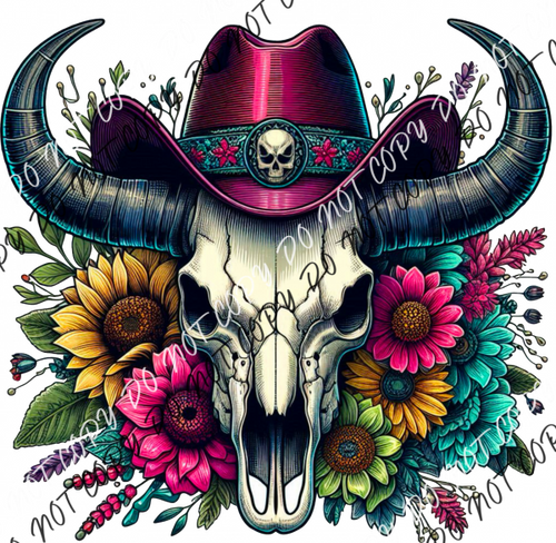 Western Boho Cow Skull Bright Floral Dtf Transfer Rtp Transfers