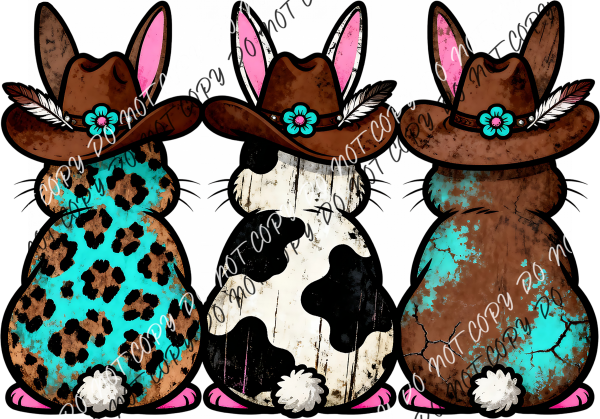 Western Easter Bunnies with Cowboy Hats DTF Transfer RTP DTF Transfers