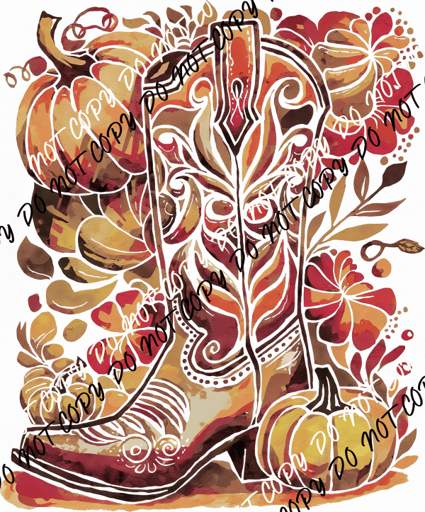 Western Fall Boot DTF Transfer - We Print U Press DTF Transfers