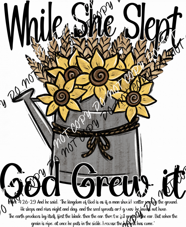 While She Slept God Grew It DTF Transfer - We Print U Press DTF Transfers