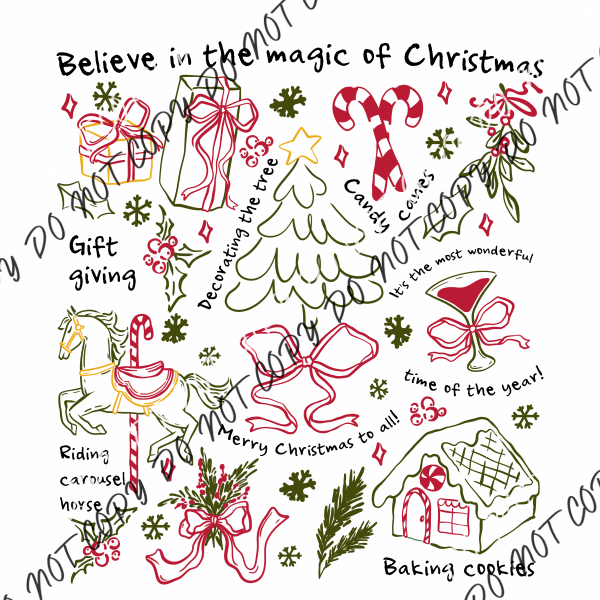 Whimsical Christmas Doodles DTF Transfer RTP DTF Transfers