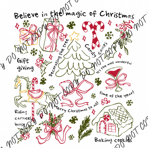 Whimsical Christmas Doodles DTF Transfer RTP DTF Transfers