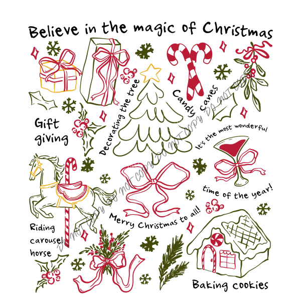 Whimsical Christmas Doodles DTF Transfer RTP DTF Transfers