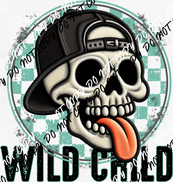 Wild Child Skelly Boy Faux Embroidery n DTF Transfer - We Print U Press DTF Transfers