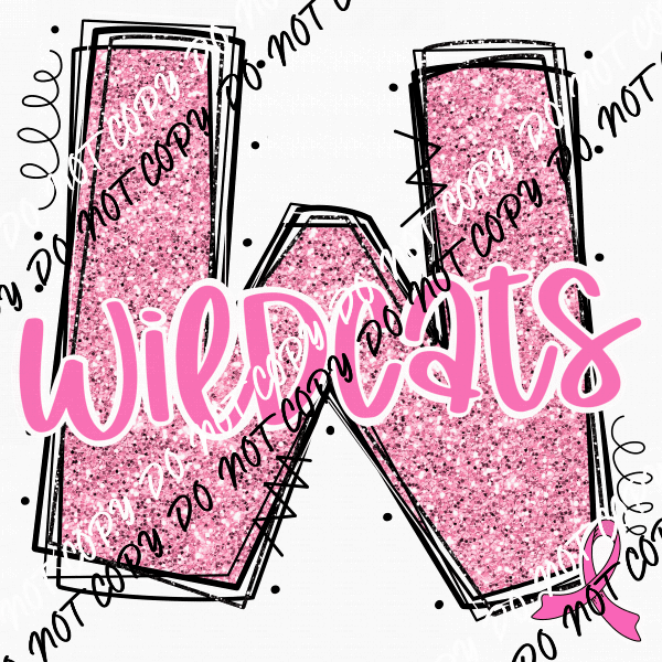 Wildcats Pink Ribbon faux glitter DTF Transfer - We Print U Press DTF Transfers