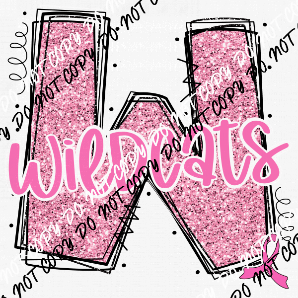 Wildcats Pink Ribbon faux glitter DTF Transfer - We Print U Press DTF Transfers