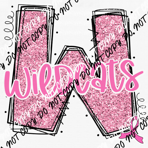 Wildcats Pink Ribbon faux glitter DTF Transfer - We Print U Press DTF Transfers