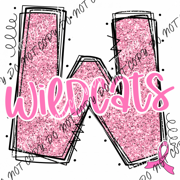 Wildcats Pink Ribbon Faux Glitter Dtf Transfer Transfers