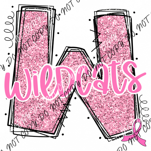 Wildcats Pink Ribbon Faux Glitter Dtf Transfer Transfers