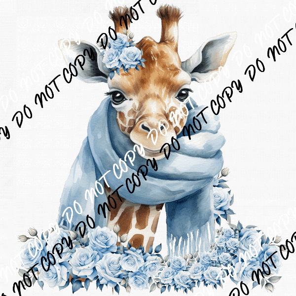 Winter Giraffe in Blue DTF Transfer - We Print U Press DTF Transfers