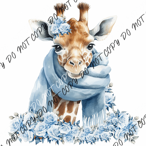 Winter Giraffe In Blue Dtf Transfer Transfers