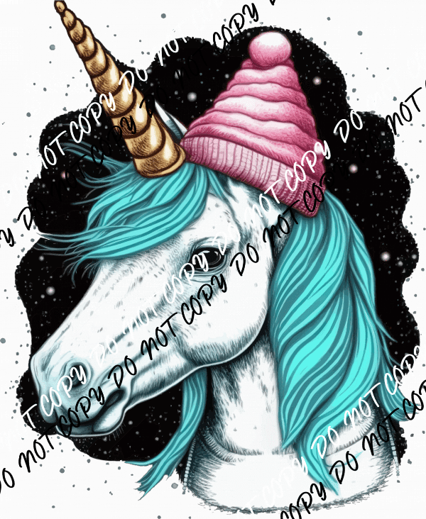 Winter Unicorn With Pink Beanie DTF Transfer - We Print U Press DTF Transfers