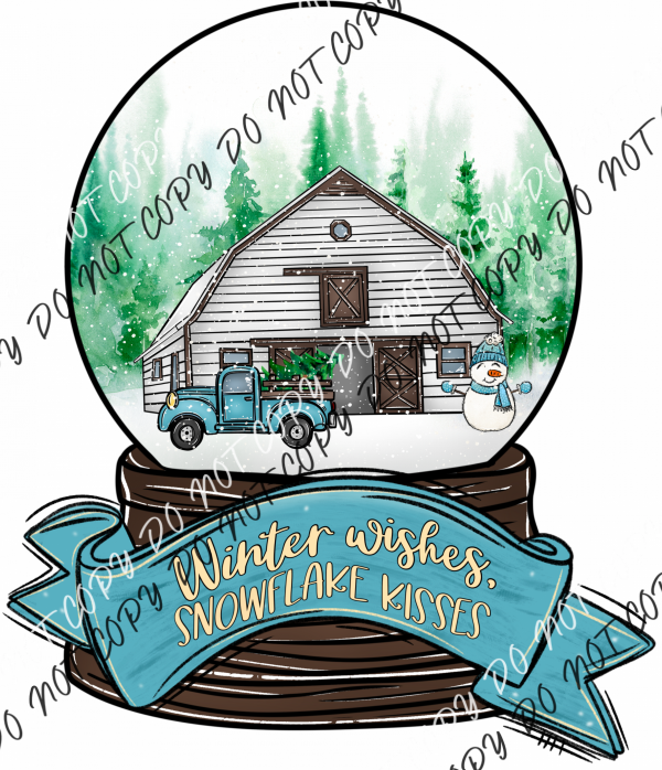 Winter Wishes Snow Globe With Truck Dtf Transfer Rtp Transfers