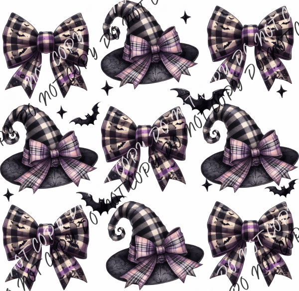 Witch Hat And Tie Bow Grid Dtf Transfer Rtp Transfers