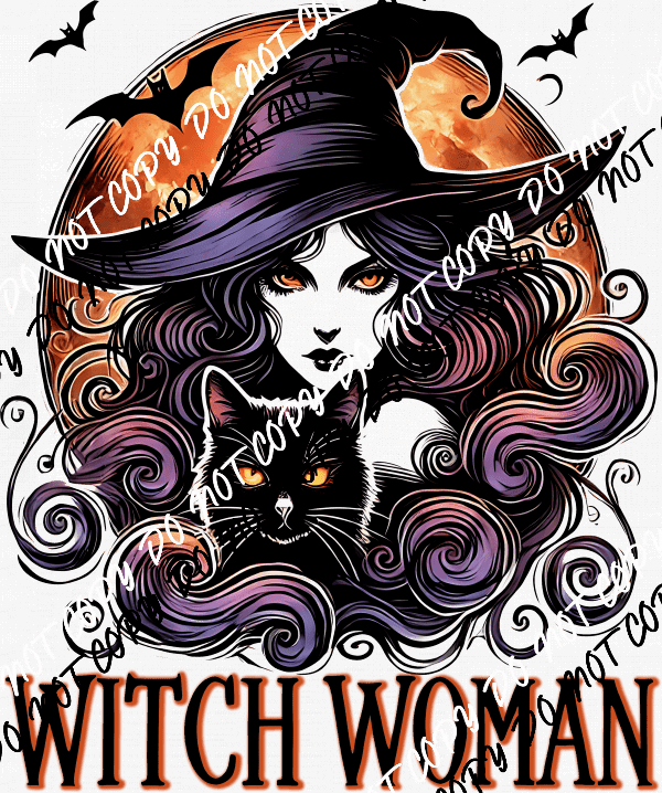 Witch Woman with Cat DTF Transfer - We Print U Press DTF Transfers