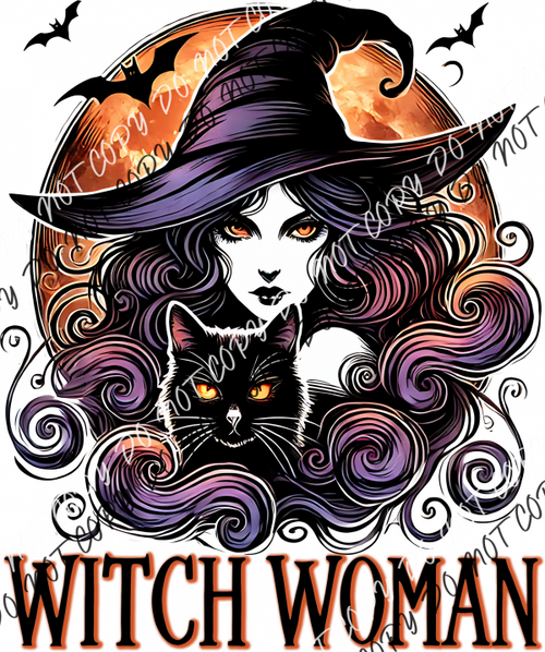 Witch Woman With Cat Dtf Transfer Rtp Transfers