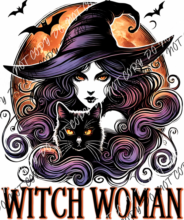 Witch Woman With Cat Dtf Transfer Rtp Transfers