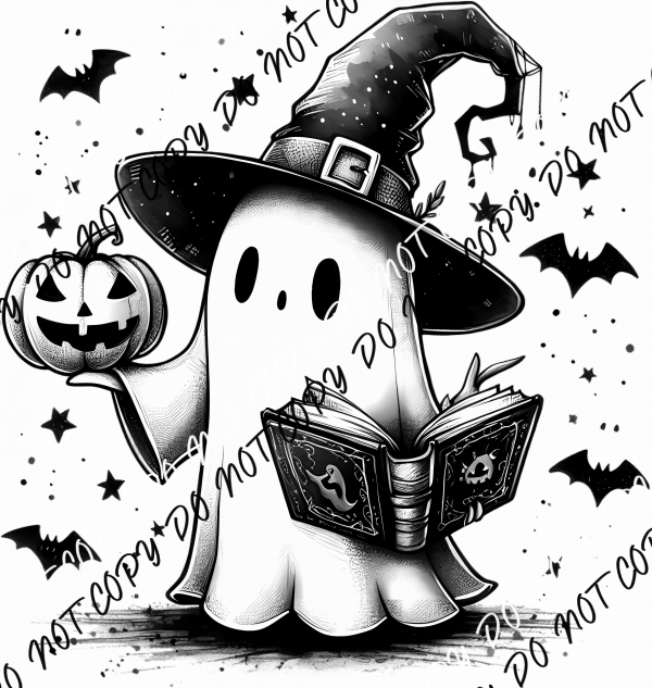 Witchy Ghost and Spellbook DTF Transfer - We Print U Press DTF Transfers