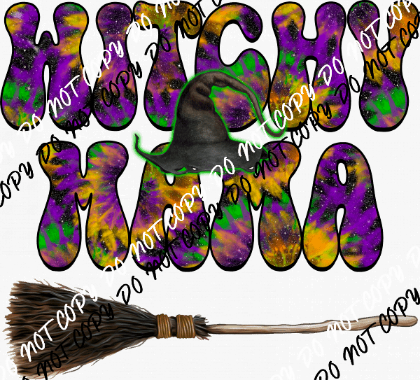 Witchy Mama Tie Dye with Hat and Broom DTF Transfer - We Print U Press DTF Transfers