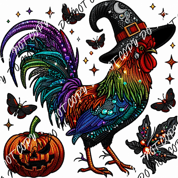 Witchy Rooster Faux Sparkle DTF Transfer - We Print U Press DTF Transfers