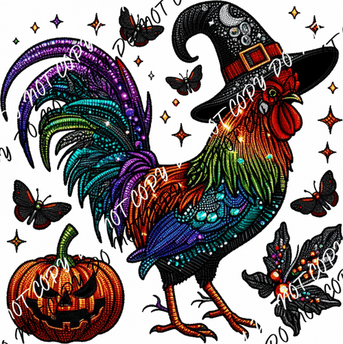 Witchy Rooster Faux Sparkle DTF Transfer - We Print U Press DTF Transfers