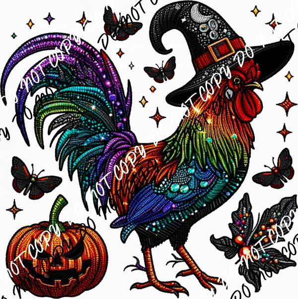 Witchy Rooster Faux Sparkle DTF Transfer - We Print U Press DTF Transfers