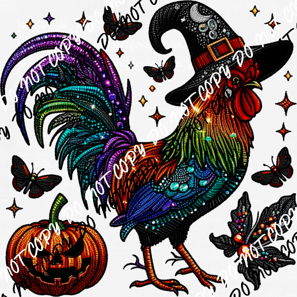 Witchy Rooster Faux Sparkle DTF Transfer - We Print U Press DTF Transfers