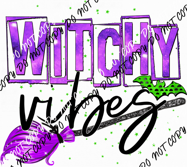 Witchy Vibes Purple Broom DTF Transfer - We Print U Press DTF Transfers