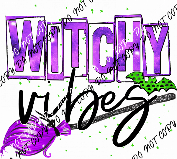 Witchy Vibes Purple Broom DTF Transfer - We Print U Press DTF Transfers