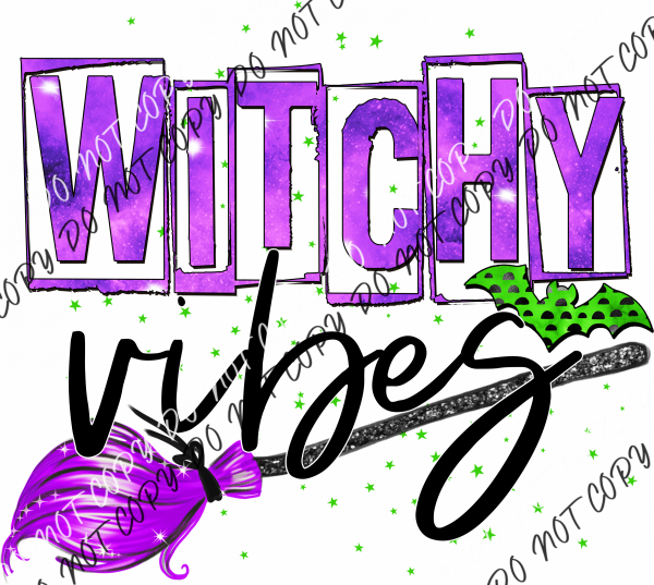 Witchy Vibes Purple Broom Dtf Transfer