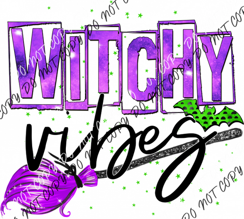 Witchy Vibes Purple Broom Dtf Transfer