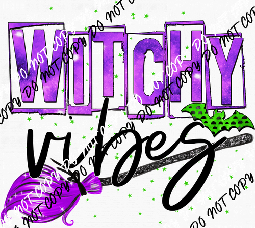 Witchy Vibes Purple Broom DTF Transfer - We Print U Press DTF Transfers