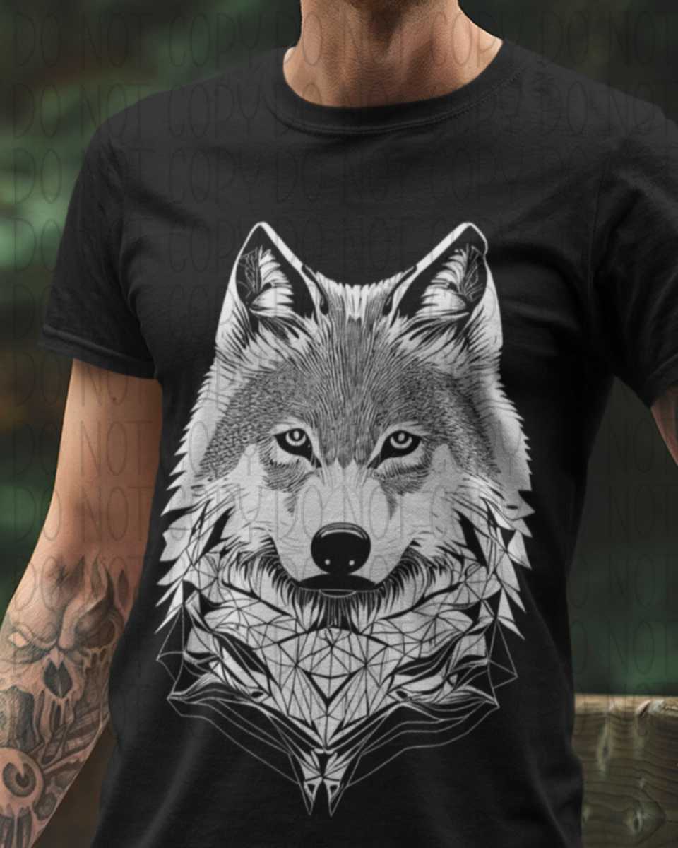 Wolf Line Art For Dark Colored Shirts Dtf Transfer