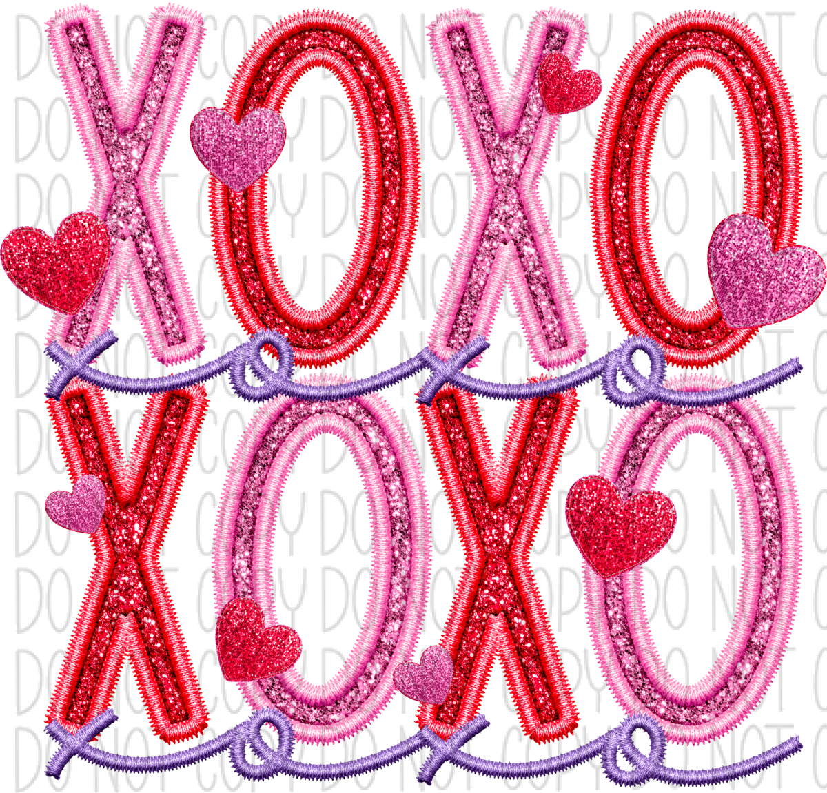Xoxo Pink And Red Faux Sequin Embroidery Dtf Transfer Rtp Transfers