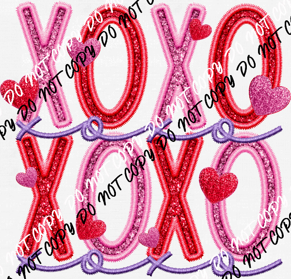 XOXO Pink and Red faux sequin and embroidery DTF Transfer - We Print U Press DTF Transfers