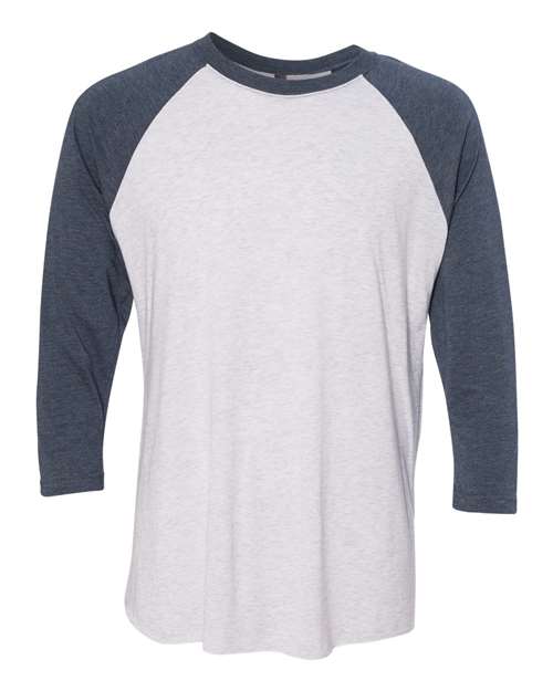 Triblend Three-Quarter Raglan T-Shirt - Indigo Sleeves/ Heather White Body
