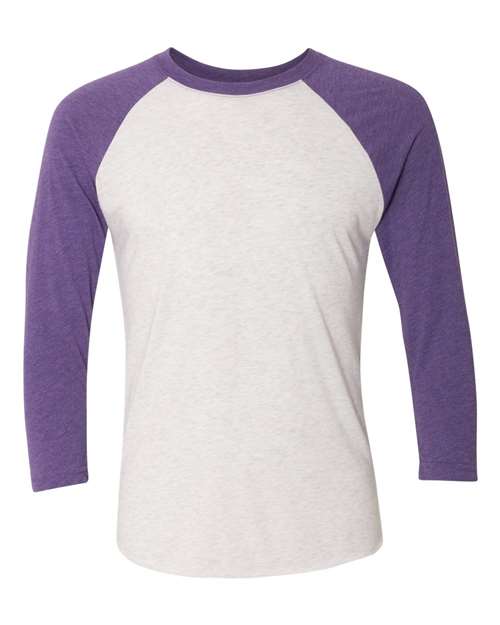 Triblend Three-Quarter Raglan T-Shirt - Purple Rush Sleeves/ Heather White Body