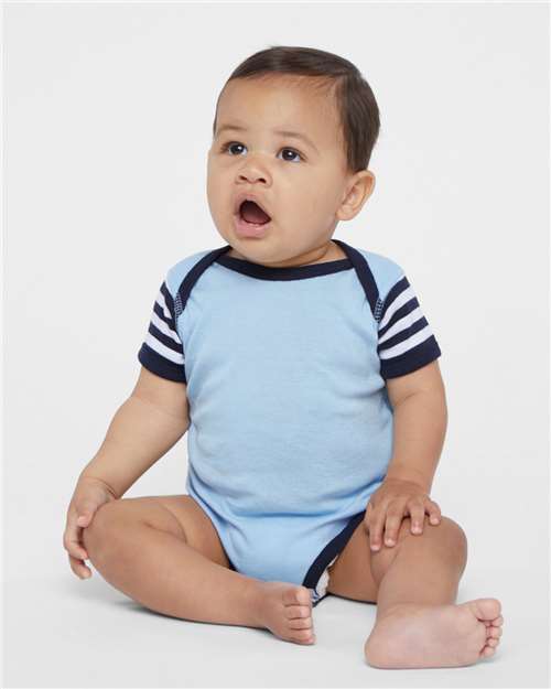 Infant Baby Rib Bodysuit - Light Blue/ Navy/ Navy & White Stripe