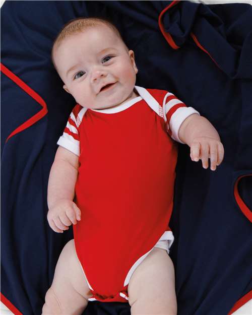 Infant Baby Rib Bodysuit - Red/ White/ Red & White Stripe
